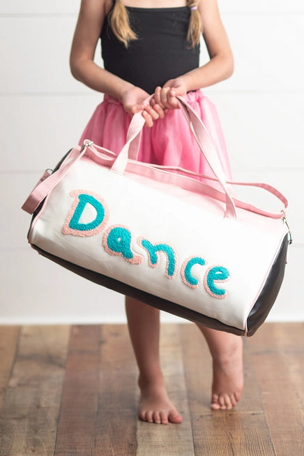 Kids Pink & Blue Fuzzy Letter Weekender Dance Travel Bag