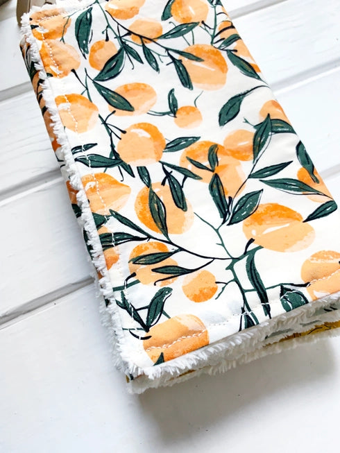 Peaches Burp Cloth, Cream Printed Cotton