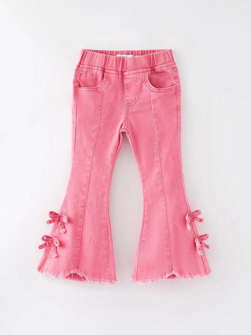 Bow Flared Denim Stretch Pants