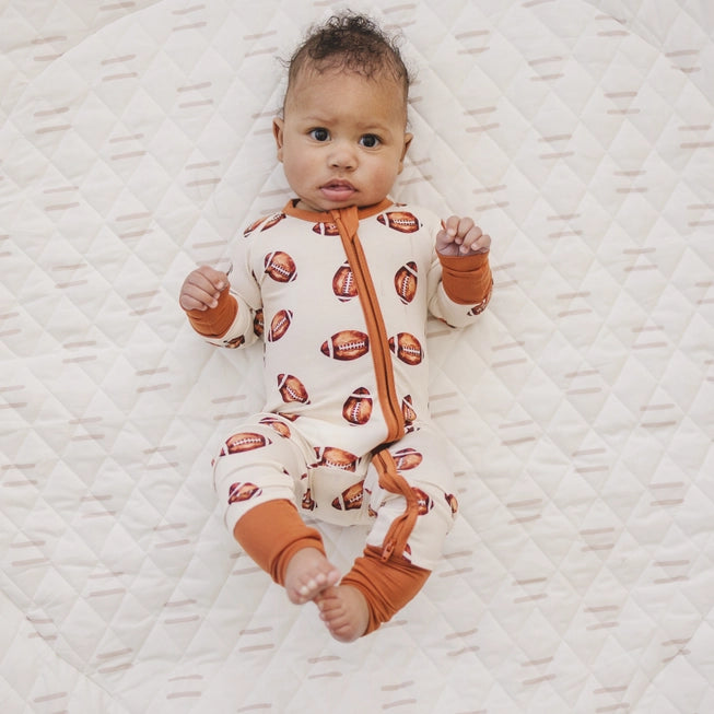 Football Print Bamboo Zippy Romper - Boy Bamboo Pajamas Fall