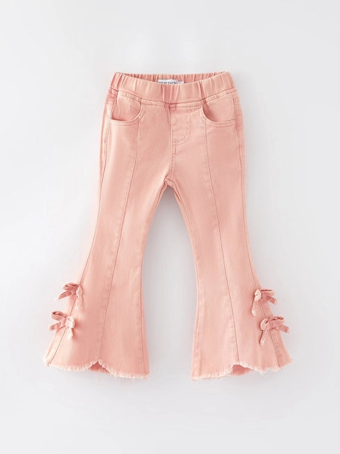 Bow Flared Denim Stretch Pants