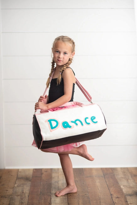 Kids Pink & Blue Fuzzy Letter Weekender Dance Travel Bag