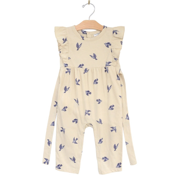 Flutter Long Romper- Bluebirds