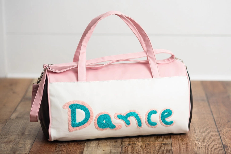 Kids Pink & Blue Fuzzy Letter Weekender Dance Travel Bag