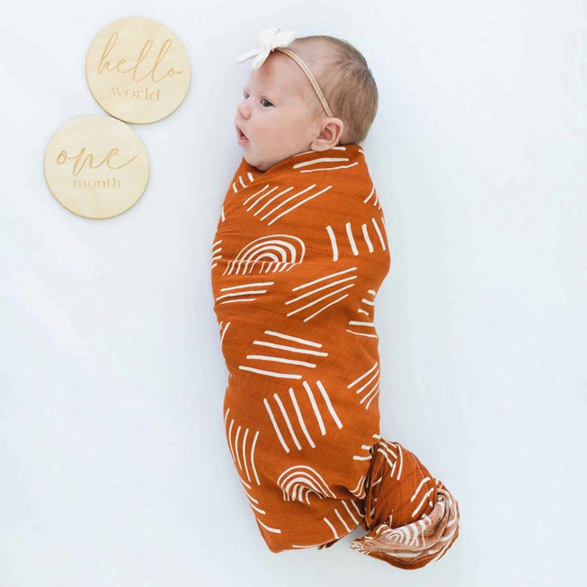 Cotton Muslin Swaddle - Boho Rusted Orange